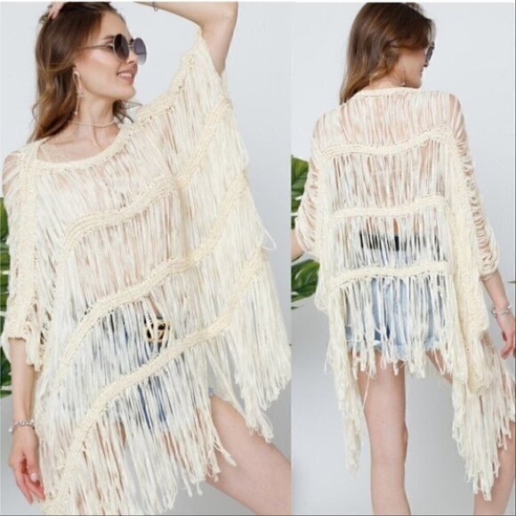 SALOME Fringe Top Beige - Picture 1 of 4